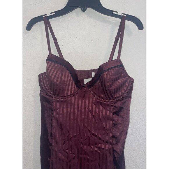 Jezebel 90675P Older Style Chemise Nightie Lingerie Satin Striped UW M Maroon - Picture 3 of 6